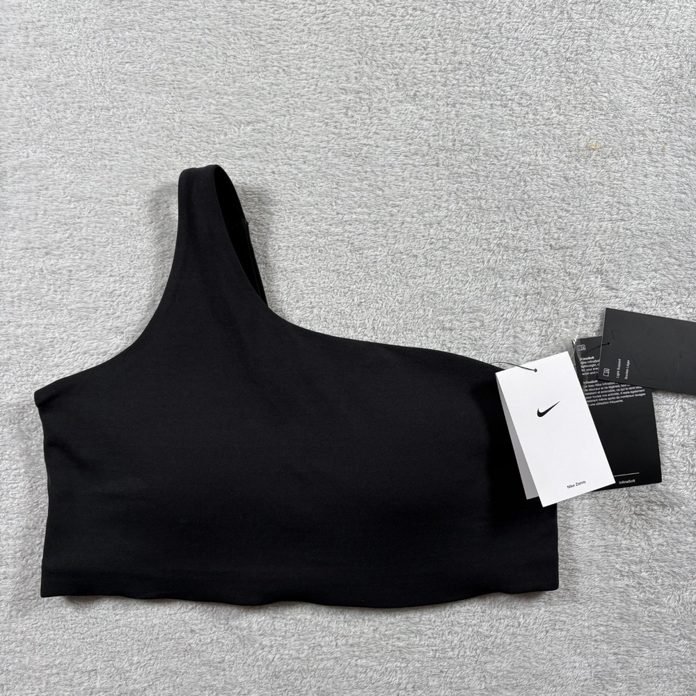 Nike Zenvy Asymmetrical Sports Bra Womens L Black Stretch Light Support Padded